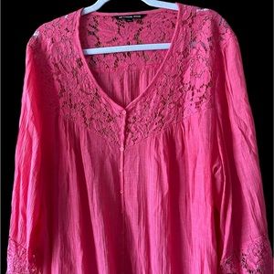Embellished Pink 3/4 Sleeve Relaxed Blouse